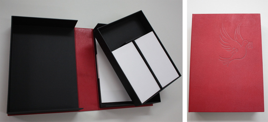 Kassette für Briefpapier / Lederkassette mit Kaltpressumg